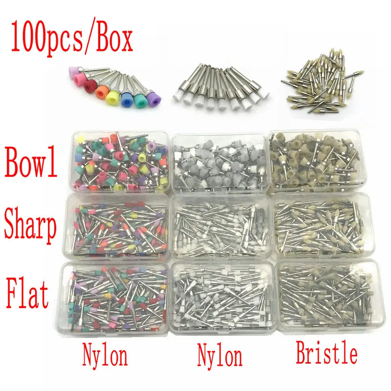Bristle-Brush Polishing-Polisher-Cup Dentist-Tools Whitening Teeth Disposable Nylon 100pcs/Box
