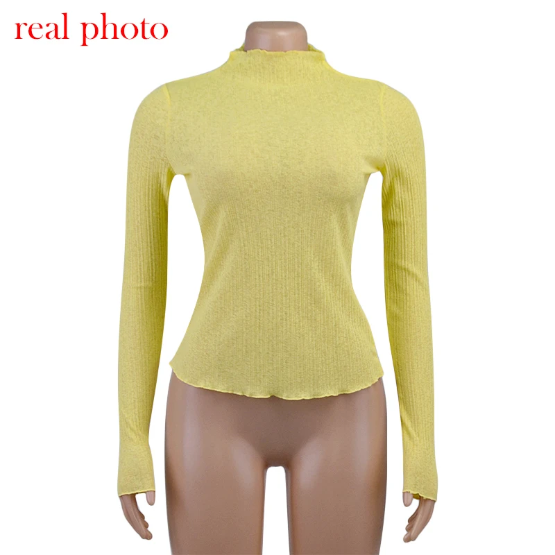 Blouse - See-through Long Sleeve Mock Neck Tops