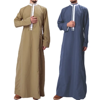 

Muslim Kaftan Islamic Robes Patchwork Stand Collar Long Sleeve Fashion Jubba Thobe Dubai Saudi Arabia Mens Robes Abaya INCERUN