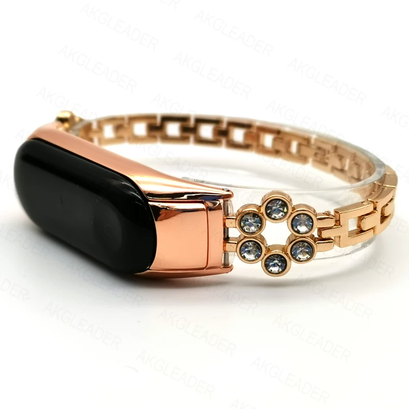 Rose Miband 4 Женские часы-браслет Нержавеющая сталь ремешок на запястье для xiao Mi Band 3 4 с ремешок с бриллиантами Correas De Reloj Mi 4 - Цвет ремешка: Rose