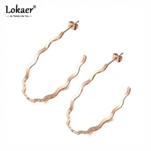 Lokaer ювелирные изделия из нержавеющей стали большие гибки круг серьги для женщин увеличенные в стиле панк роза серьги золотого цвета подарок вечерние E18086