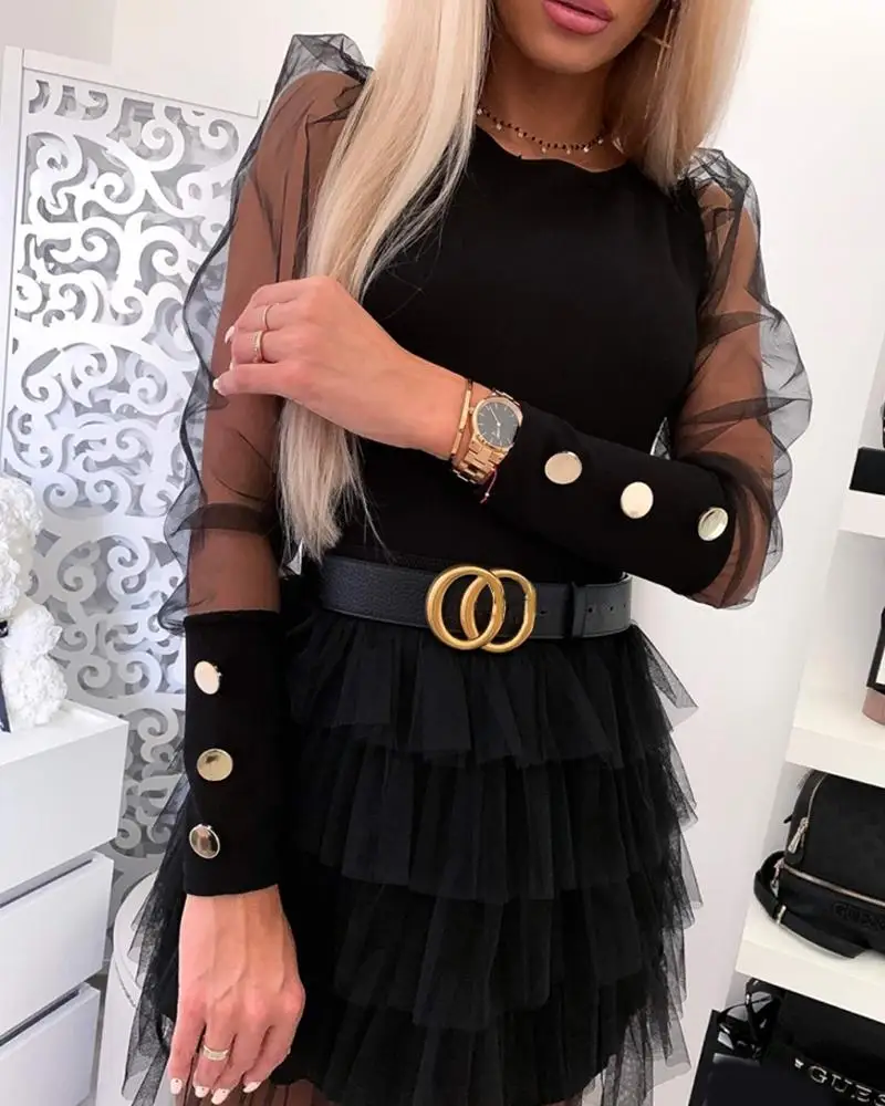 Solid Organza Spliced Mini Dress Blazer 
