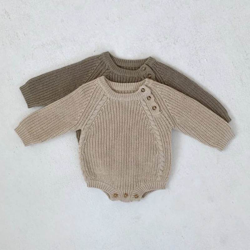 8915 Newborn Romper Knitted Sweater Autumn 2021 Simple Boy Clothes Casual Loose Pullover One Piece |