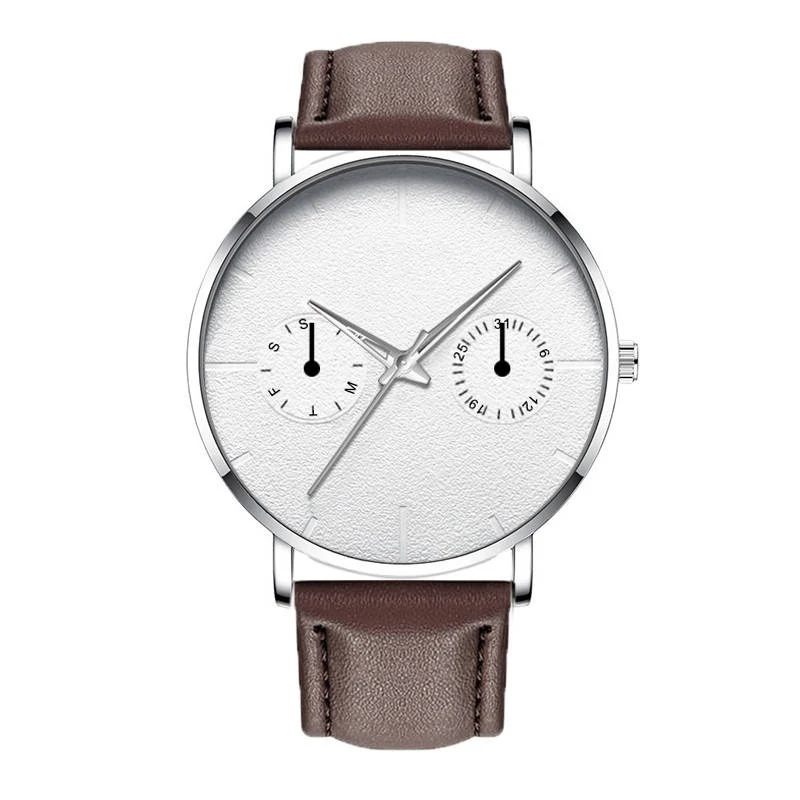 Модные мужские Бизнес минималистичные часы Роскошные черные кварцевые часы с календарем из нержавеющей стали с сетчатым ремешком аналоговые часы Montre Homme - Цвет: L brown white