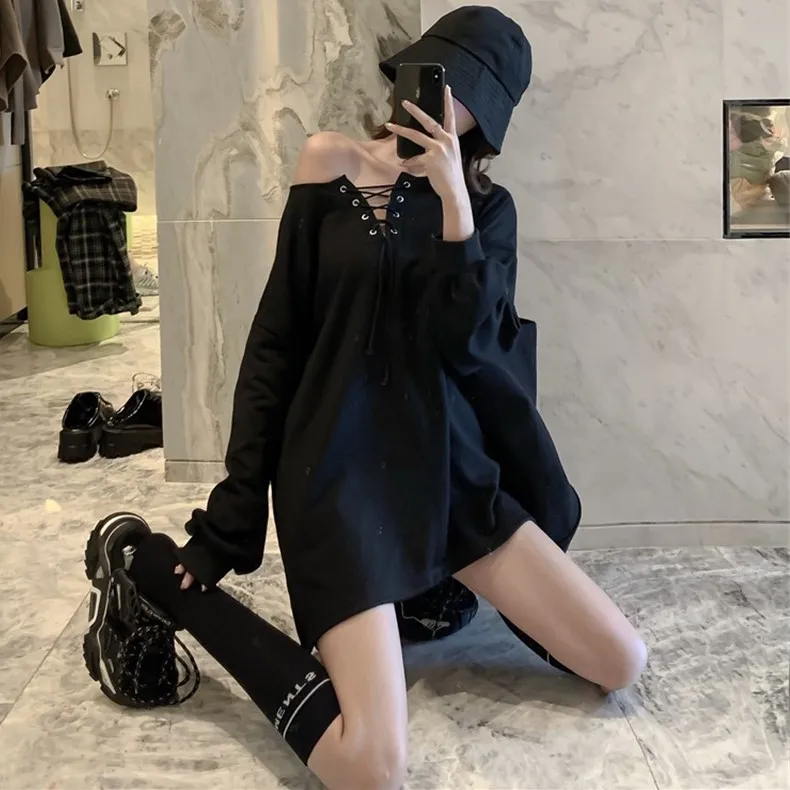 Модные брендовые свитшоты ulzzang, Корейская женская одежда с круглым вырезом, Harajuku, пуловер с длинными рукавами и толстовки на шнуровке для девушек, Новинка