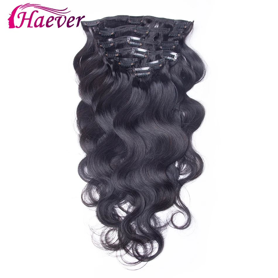 

Haever Hair Brazilian Body Wave Clip In Human Hair Extensions 7 Pcs/Set Natural Color Clip Ins Remy Hair 10-24 Inches 120Gram