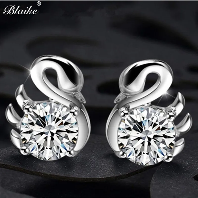 Blaike Симпатичные 925 серебро циркон серьги в виде лебедей для женщин Изящные Свадебные вечерние серьги Ювелирные изделия Подарки влюбленным