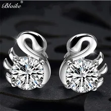 Blaike Симпатичные 925 серебро циркон серьги в виде лебедей для женщин Изящные Свадебные вечерние серьги Ювелирные изделия Подарки влюбленным