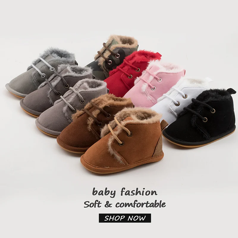 Botines de nieve para bebé, zapatos de cuna para niño y niña, suela antideslizante de algodón cálido para invierno, zapatos para primeros pasos