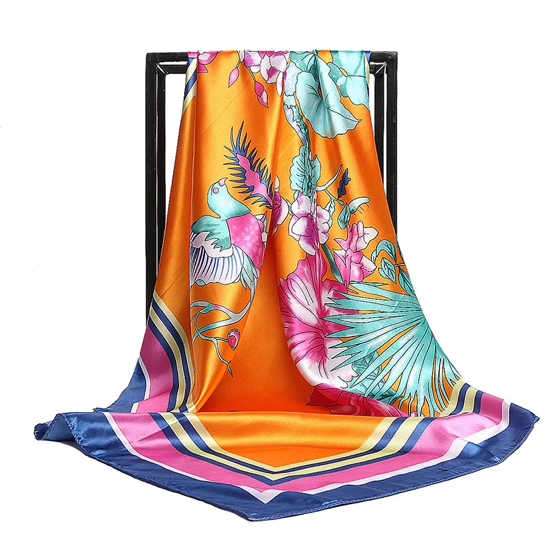 Frauen Frühling Sommer Platz Schal 90*90cm Satin Silk Schals Kopftuch Weiblich Foulard Strand Bandana Damen Halstuch Haar band – Detail 15