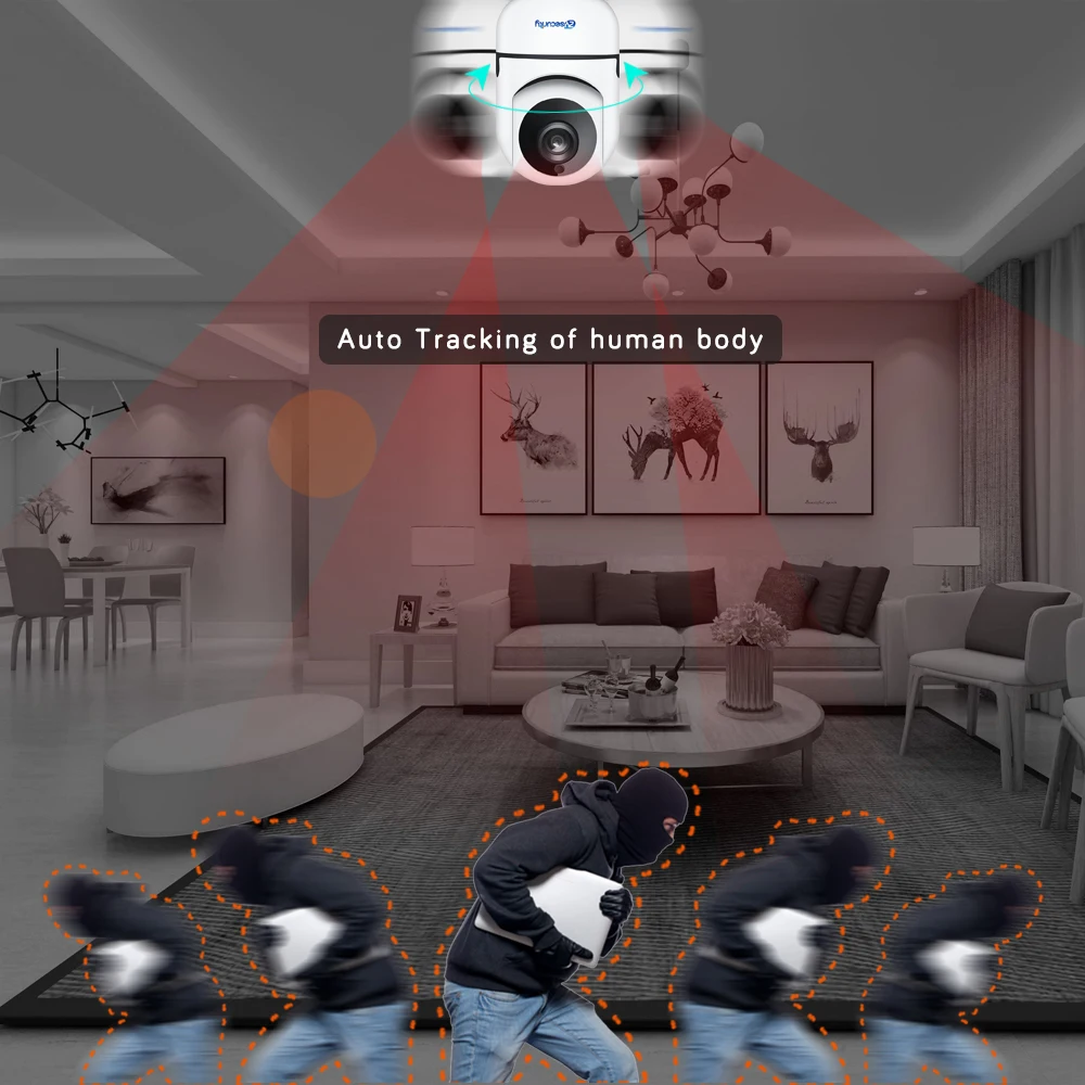  1080P Wifi Camera Auto Tracking Smart Wireless Home Security Camera iCSee Audio Alarm PTZ CCTV Vide - 4.00019E+12