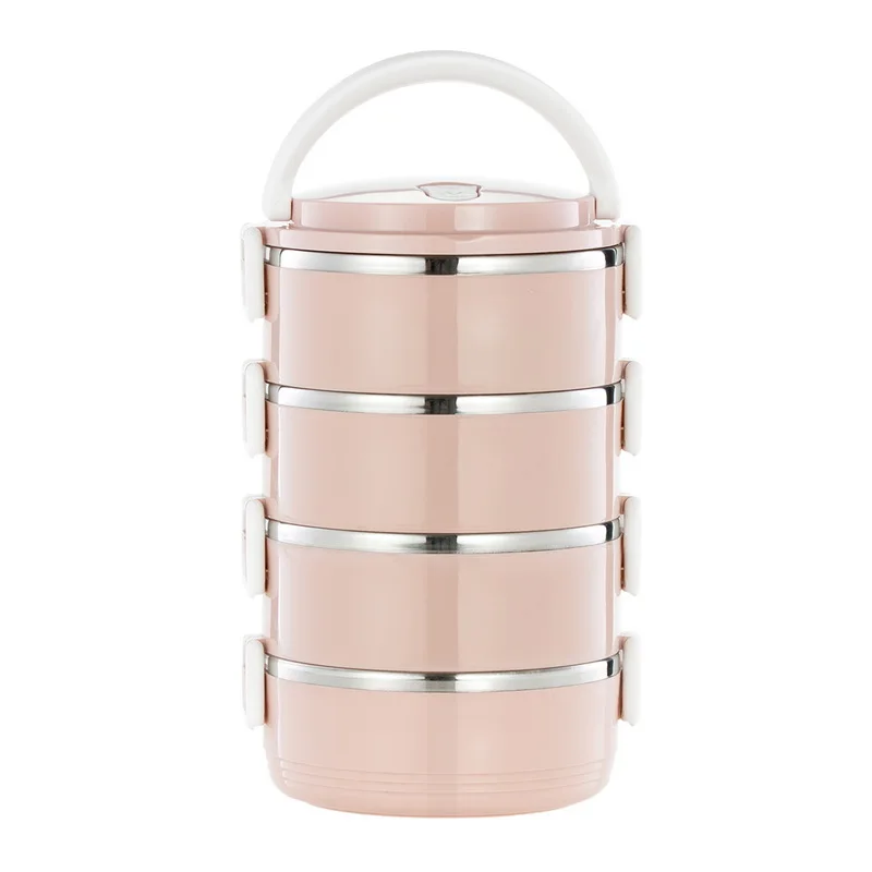Portable Lunch Box Bento Box Stainless Insulation Lunchbox Kid Food Thermal Container Picnic Leak-Proof Case Snack Box - Цвет: 4 layer pink