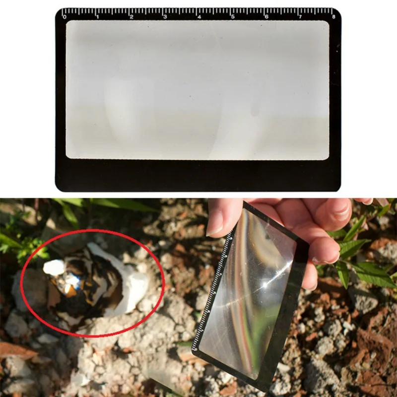 

Magnifier Magnifying Sheet Card Shape Portable Pocket Solar Ignitor Fire Starter Ruler Outdoor Camping Travel Multi-tool