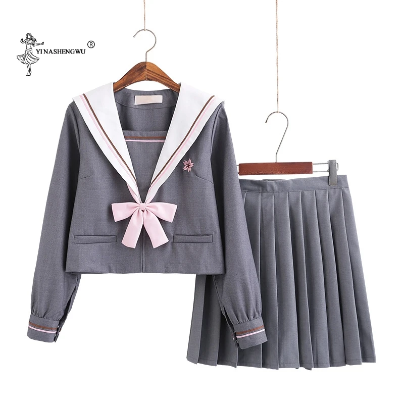 Japanese jk Uniforms College Middle School Uniform For Girls Sailor Suit Students Anime School Costumes Gray 2 Pcs Set Skirt
