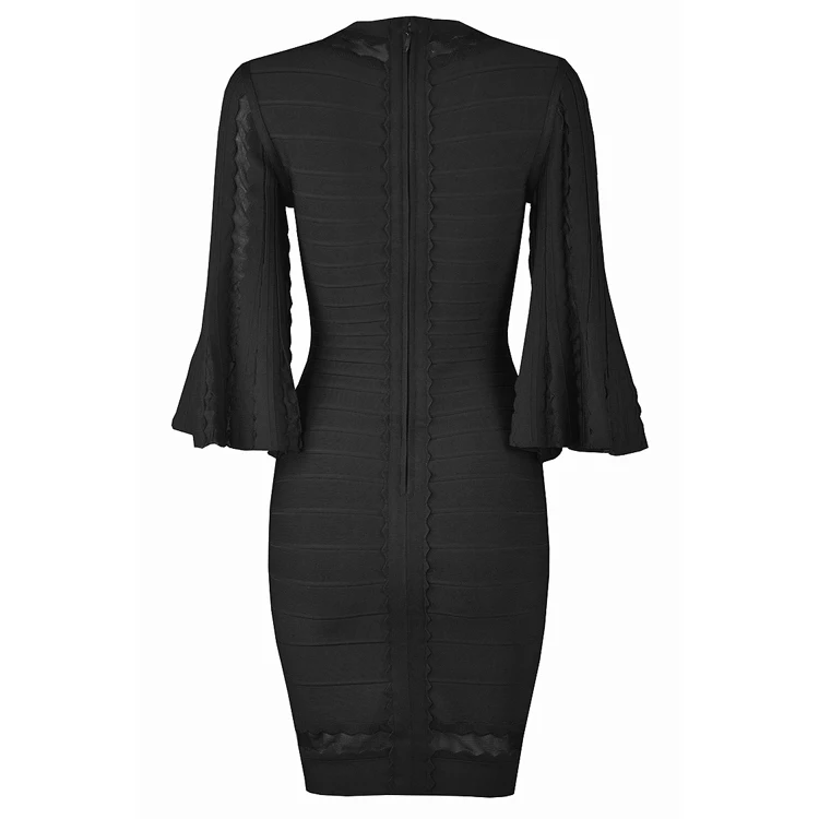 High Quality Elegant Women black pink grey v neck long sleeve Bandage Vestido Celebrity Party dress wholesale