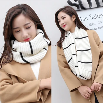 

2019 Autumn winter New Man Woman fashion Scarf Unisex Students Couple Wild Warm Striped Panelled Wool Scarf Single Double Circle