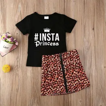 

Toddler Kids Baby Girl Outfit Clothes Set Top T-shirt Leopard Skirts Summer
