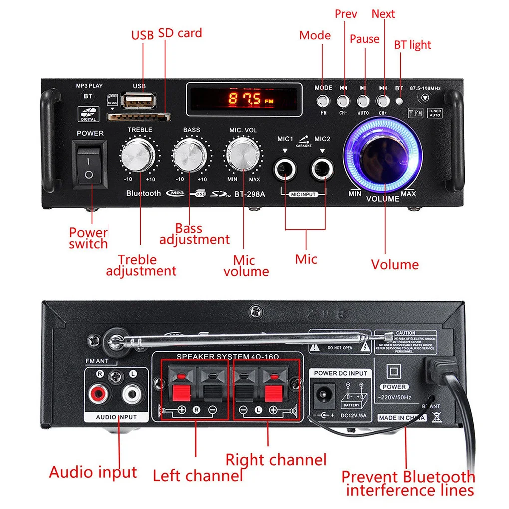 Автомобильный Bluetooth стерео аудио усилитель для дома HiFi Музыка SD USB FM AMP 12 в 600 Вт пульт дистанционного управления музыкальный плеер ЕС вилка