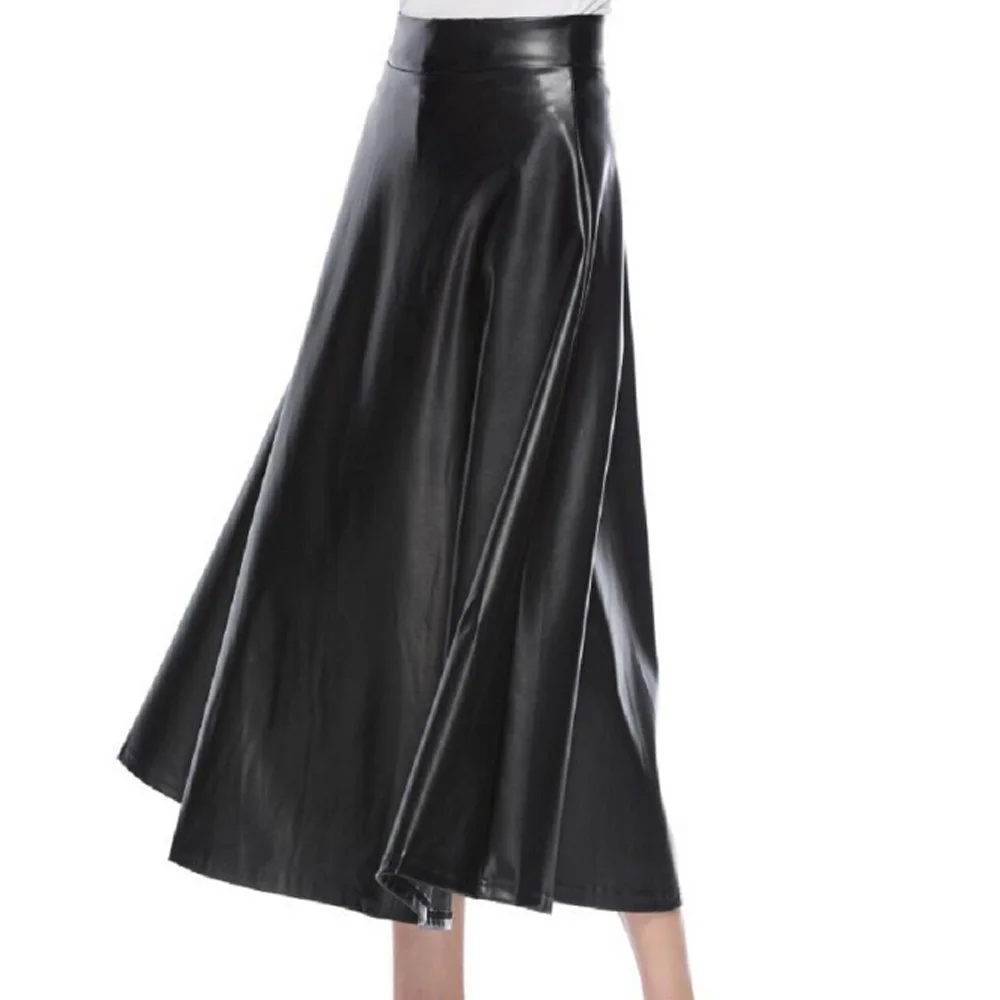 Женская Макси Длинная женская юбка из искусственной кожи Longa Femininas, черные, красные, женские плиссированные юбки длиной до лодыжки с высокой талией