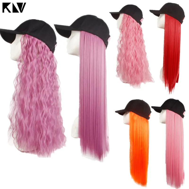 Women Cap Wigs Baseball-Hat Cosplay Party Straight Wig-Color One-Piece Hair KLV Dress-Up-Props-Cap