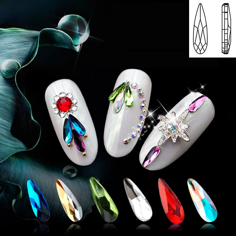 Mini Nail Art Rhinestone Decoration Flat 2X6mm Small Raindrop Crystal Glass Stone 3D Fingernail DIY Accessories | Красота и здоровье