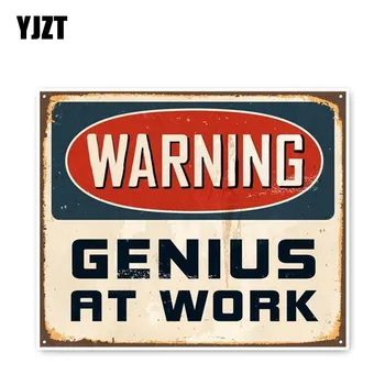 

YJZT 10.5*12.5CM Unique WARNING GENIUS AT WORK Accessories Car Stickers Bumper C30-0171