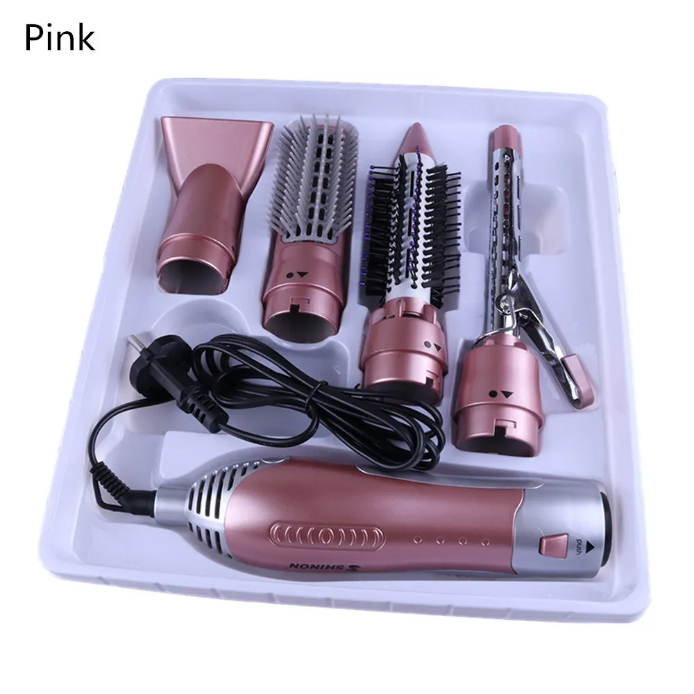 Pink 4 в 1 Фен-щетка Профессиональная многофункциональная намоточная, прямая, расчесывающая многофункциональная машина - Цвет: Pink