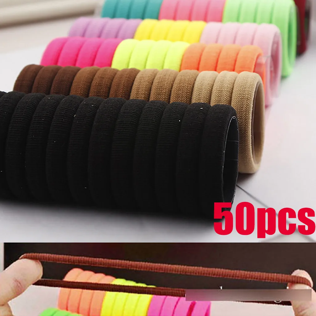 50Pcs Hair Band Ties Rope Ring Elastic Hairband Ponytail Holder for Girls Hair Accessories#YL5