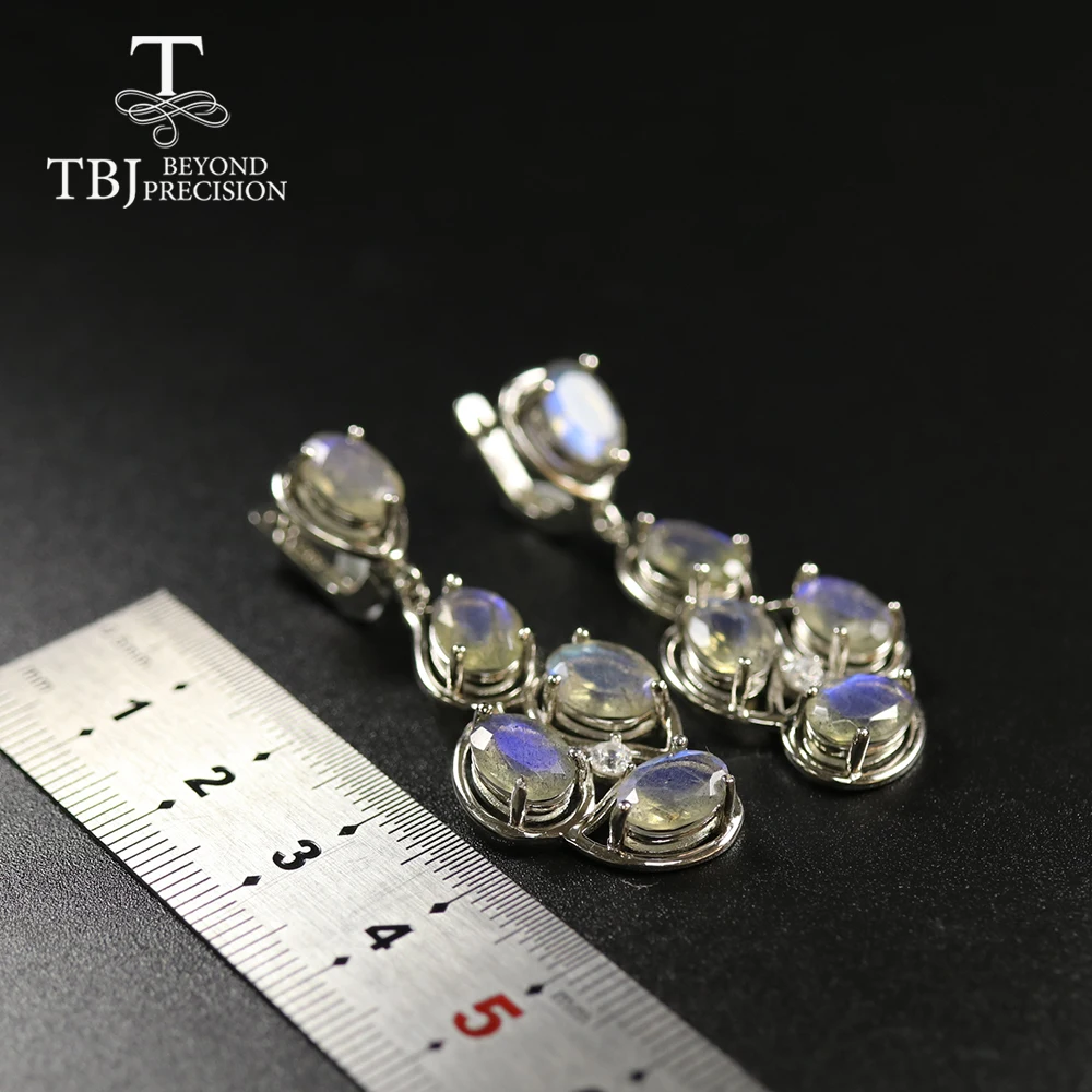 Натуральные 15ct серьги с драгоценным камнем из Лабрадорита, серебро 925 пробы, ювелирные изделия, креативный дизайн для женщин, вечерние серьги, акция tbj