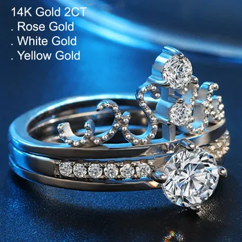 

14K Gold 2 Carat Moissanite Diamond Bridal Sets Ring Women CROWN Combination Wedding Party Engagement Anniversary Ring D Color