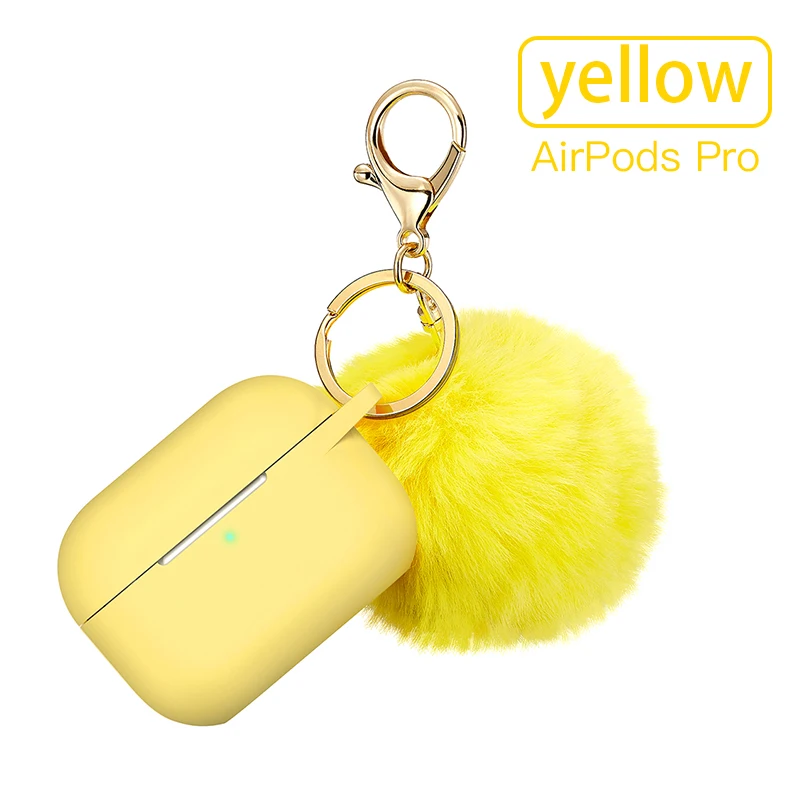 3D Фокс меховой шар брелок Силиконовая защита wrieless чехол для airpods pro Чехол air pods pro 3 конфеты зарядка Леди Девушка коробка