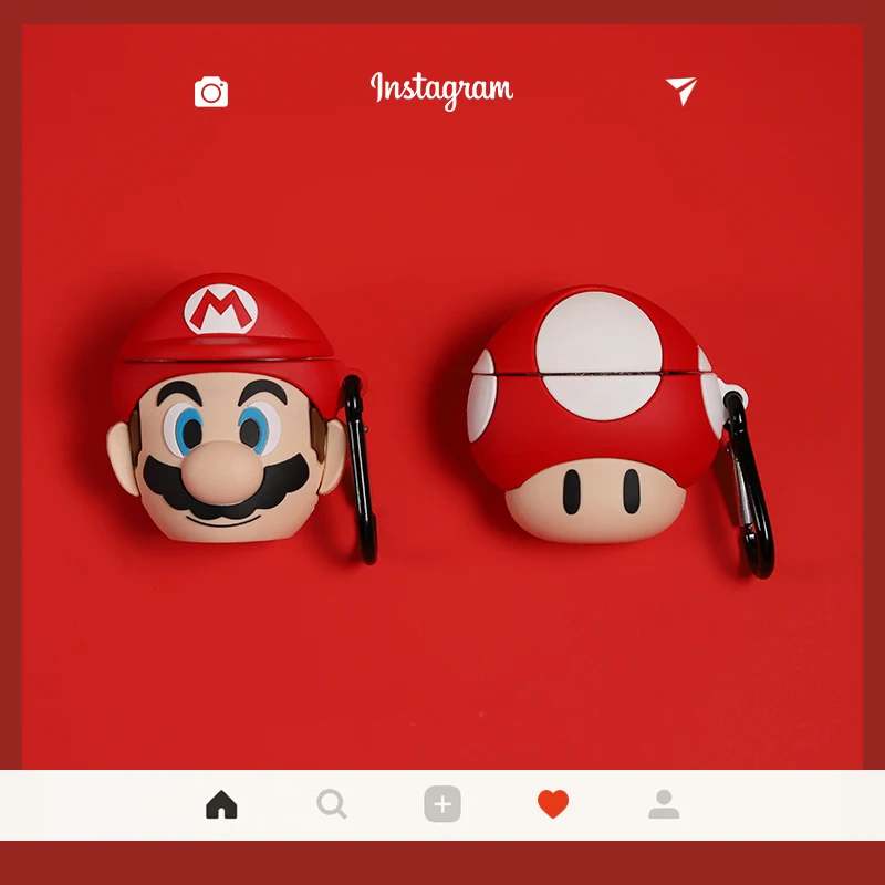 

For AirPods Case Super Marios Mushroom Carabiner Soft Cover