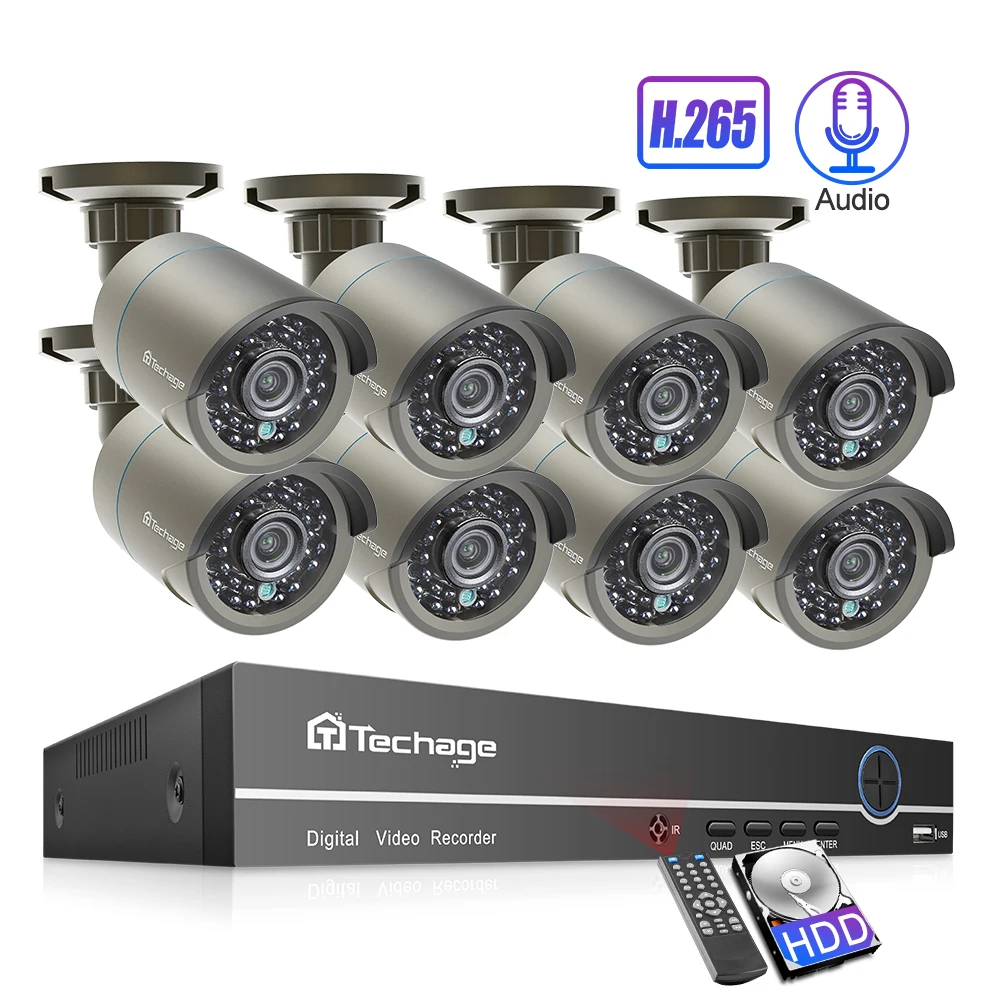 

Techage 8CH POE NVR Kit 1080P CCTV Camera System Audio 2MP Outdoor Waterproof IP Camera Motion Detection Home Security Video Kit