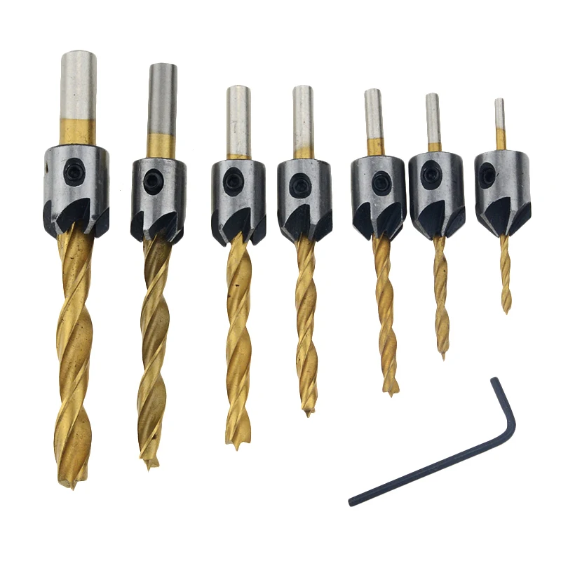 

7Pc drill bit Woodworking countersink drill Titanium drill Chamfering twist drill Drilling device For drilling Hole reaming Ultr