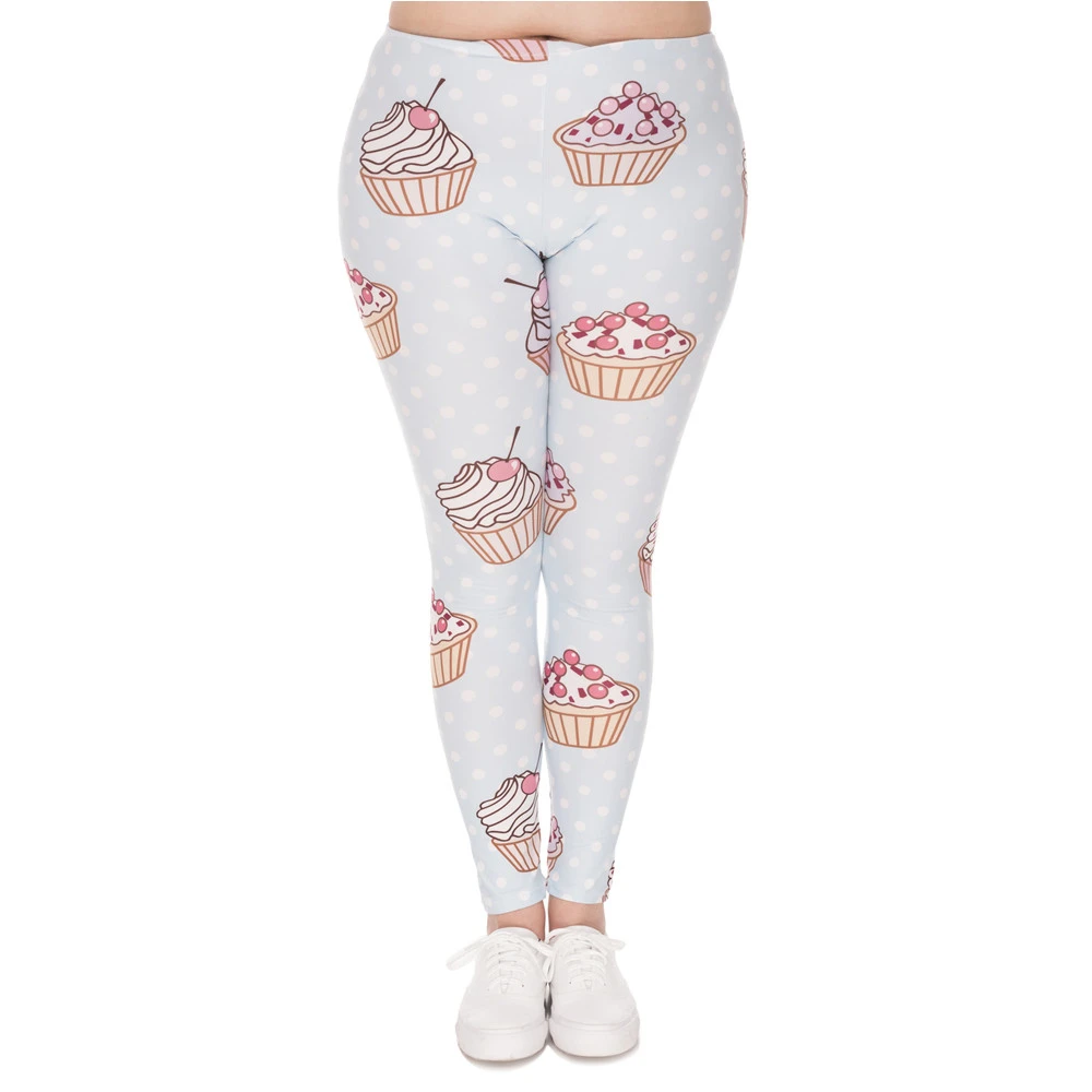 Fashion Large Size Leggings Muffin Dots Printed High Waist Leggins Plus Trousers Stretch Pants For Plump Women#3 | Женская одежда