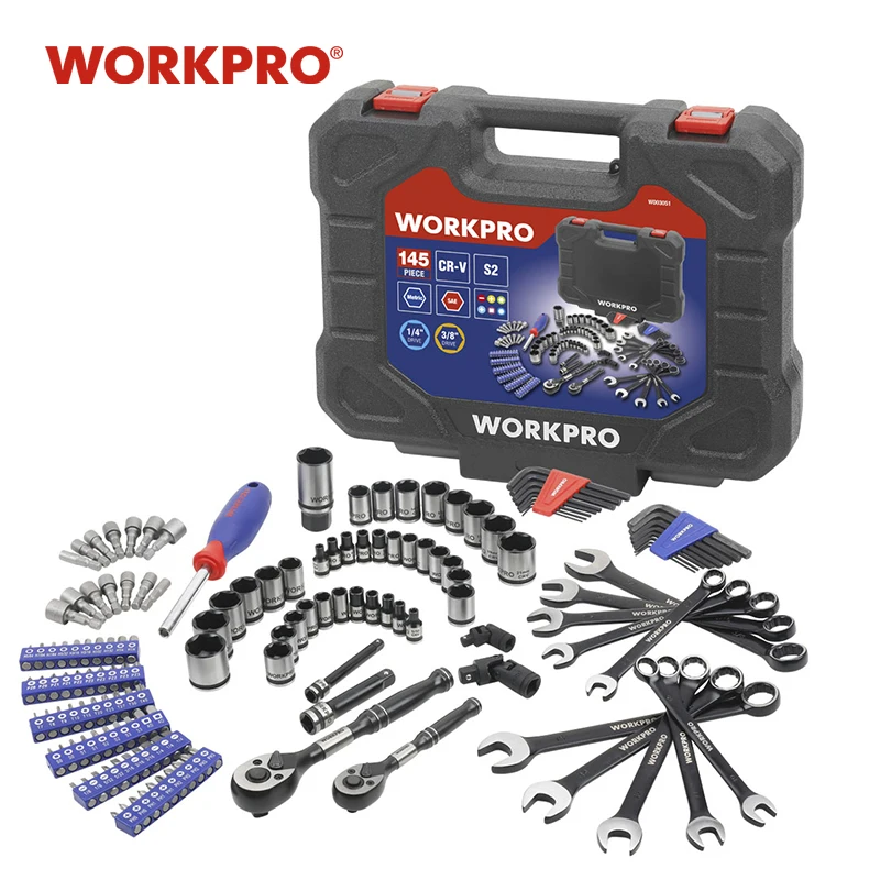 Набор инструментов WORKPRO 145 шт. гаечные ключи с храповым механизмом для ремонта