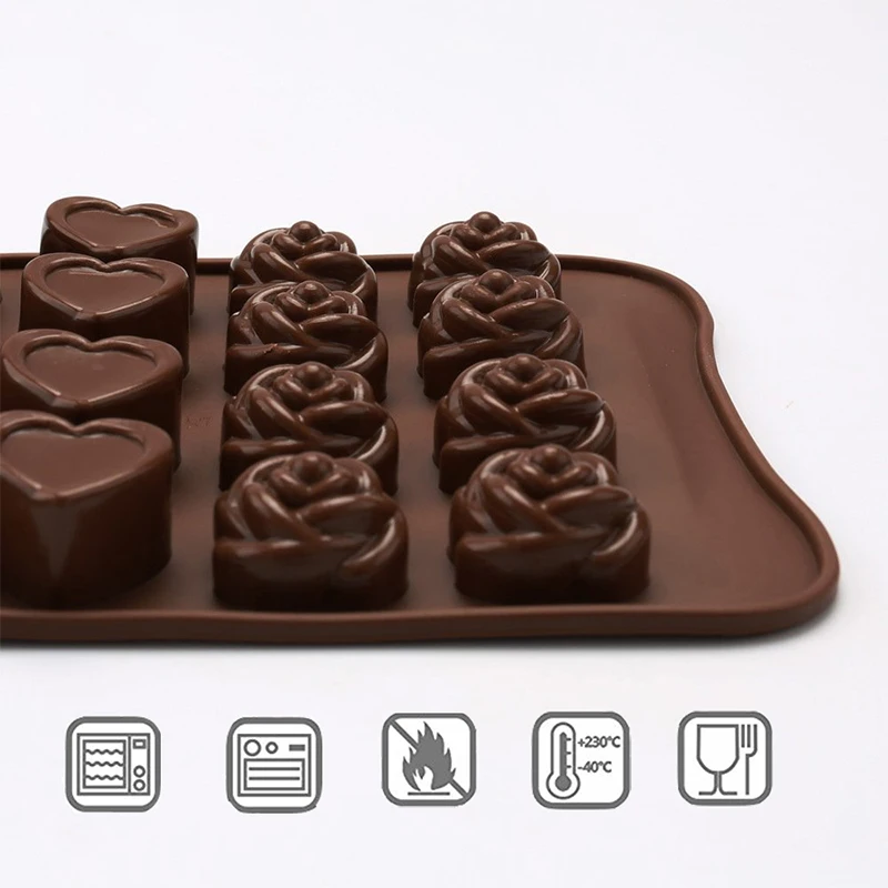 Non-Stick Silicone Chocolate Mold Rose Heart Gift Shape Jelly Candy Cake Mould Fondant Baking Tray Ice Cube Cake Decorating Tool