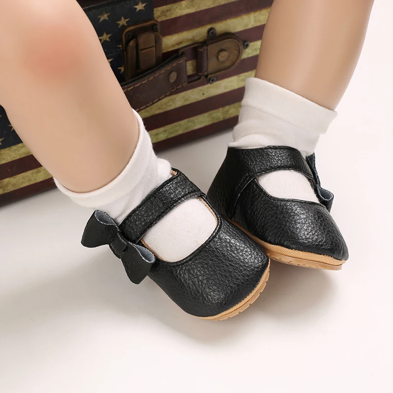 Infant Newborn Baby Girls Princess Non-Slip Floral Border Shoes Toddler Baby Soft PU Leather Prewalker Shoes Solid First Walkers