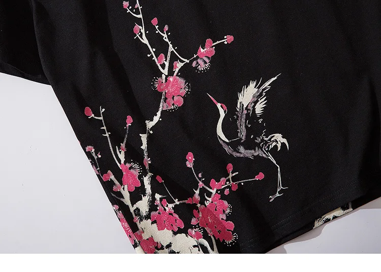 Японский сакура футболка хип-хоп уличная Мужская Harajuku Crane футболка с коротким рукавом летняя модная повседневная футболка хлопок новинка