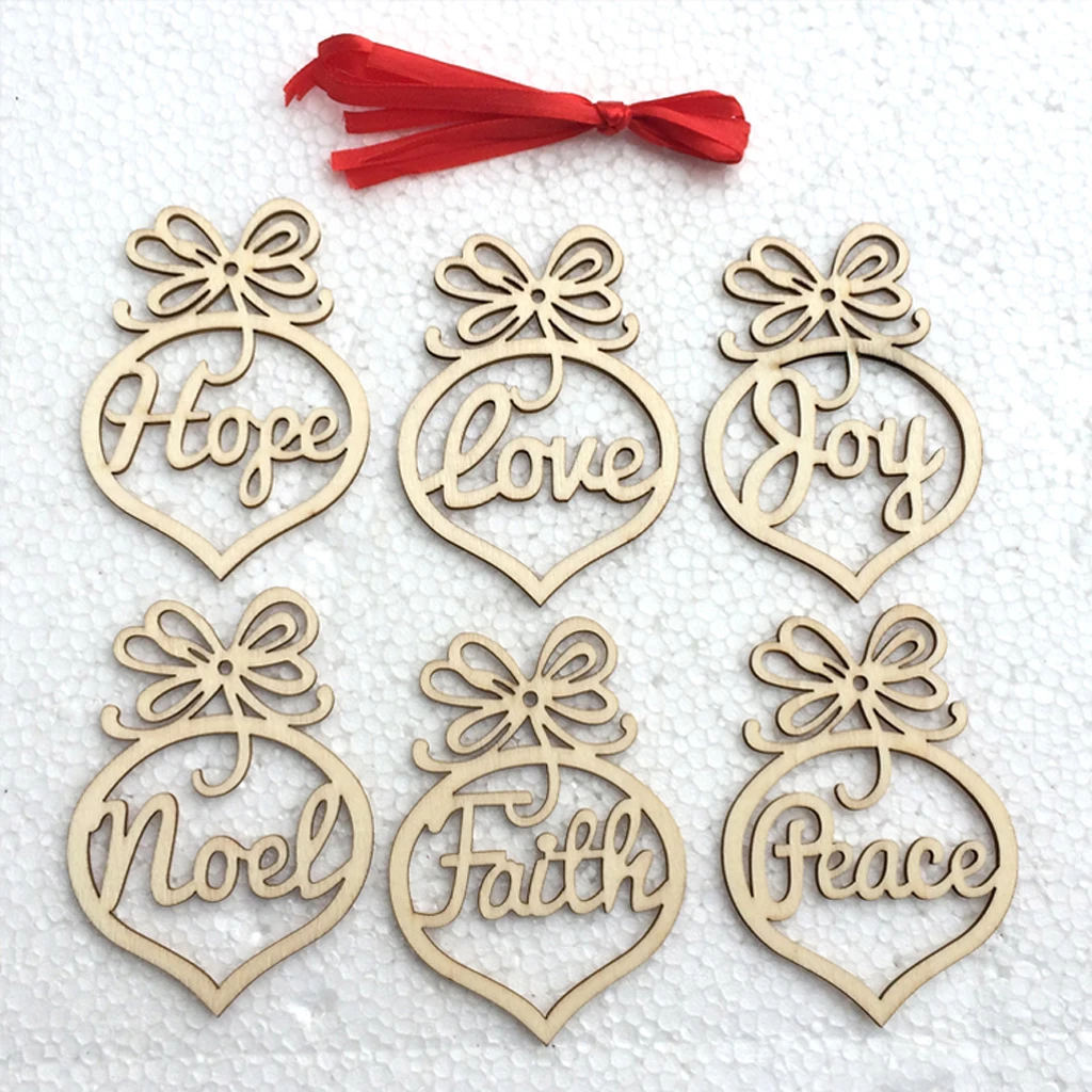 Set of 6Pcs Wooden MDF Faith Noel Hope Love Joy Tags Christmas Decoration