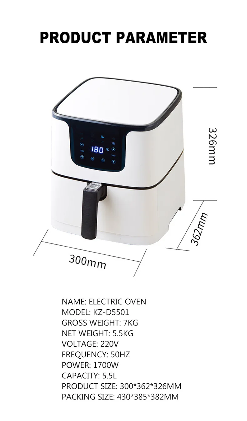 Description Picture 6 of item5.5L Oil Free Air Fryer Large Capacity Smart Household French Fries Frying Machine Automatic Electric Fryer
