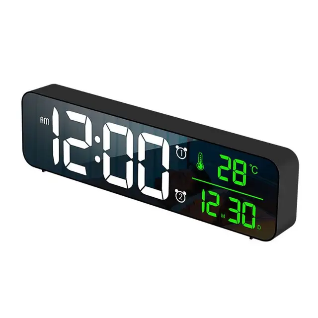 Electronic LED Digital Large Display Morning Alarm Clock Music Brightness USB 4