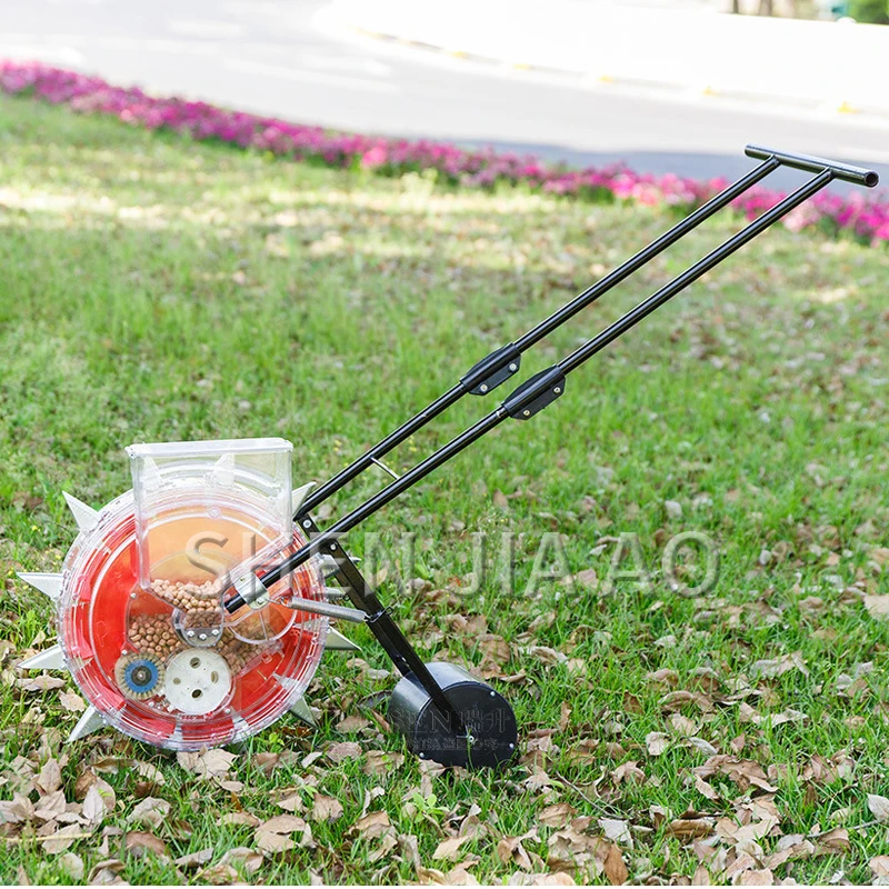 1PC Manual Seeder Machine Hand Push Soy Peanut Corn Seeder Machine Hand Push Roller Point Carousel Precision Seeder Tool