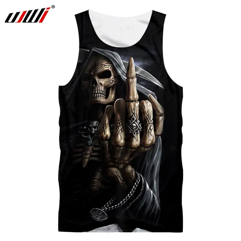 

UJWI New Summer 3D Tops Men's Print Skull Tank Top Man Bodybuilding Fitness Undershirts Sleeveless waistcoat Vest 5XL