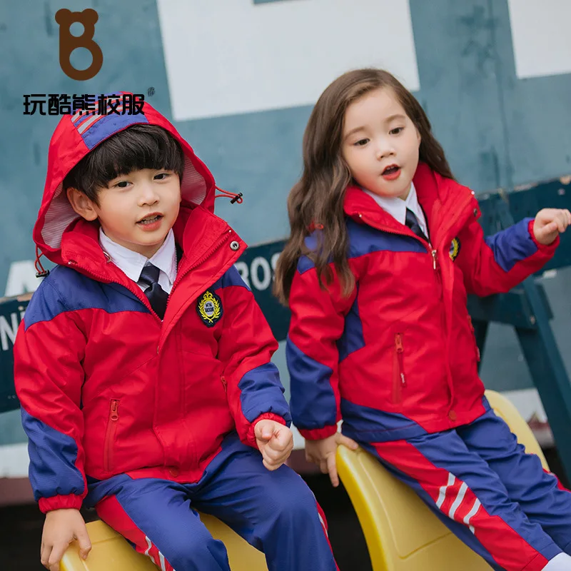 

Play Cool Bear BOY'S Girls Windproof Three-in-One Thick Raincoat Jacket Coat Kindergarten Suit Primary School STUDENT'S School U