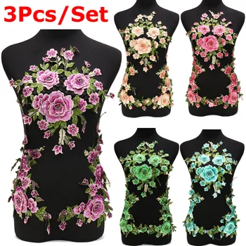 

3Pcs/Set 3D Rose Flower Embroidery Patches Sticker for Clothes Parches Para La Ropa Applique Embroidery Patches For Cheongsam