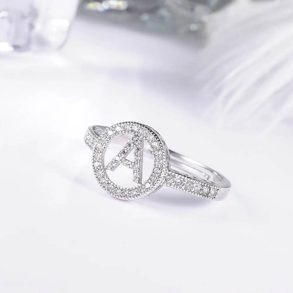 26 букв простые изысканные серебряные Регулируемые кольца очаровательные женские персональные кольца подарок - Цвет основного камня: A