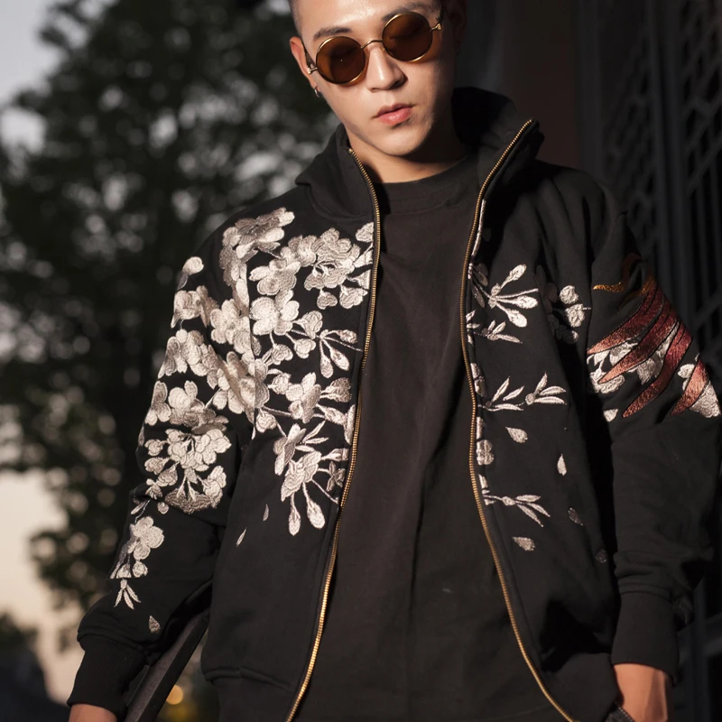 Fashion High Quality Heavy Work Coats Street Streetwear Yokosuka Phoenix Sakura Ukiyoe Embroidery Baseball Jacket Tops L6 4