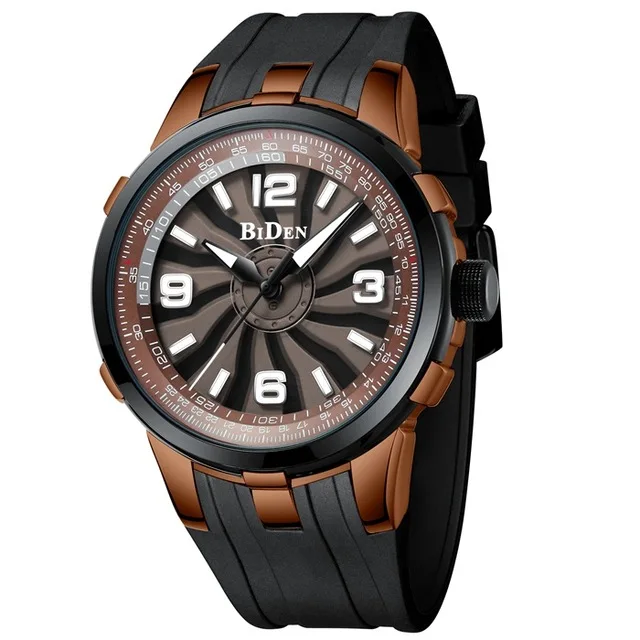 BIDEN мужские часы Топ бренд класса люкс турбинный вращающийся циферблат черная сталь креативные военные водонепроницаемые спортивные часы для мужчин часы - Цвет: orange