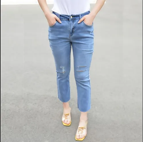 light blue Летние повседневные джинсы для женщин, модные женские облегающие джинсы длиной до щиколотки размера плюс, джинсы с высокой талией fw559 - Цвет: light blue
